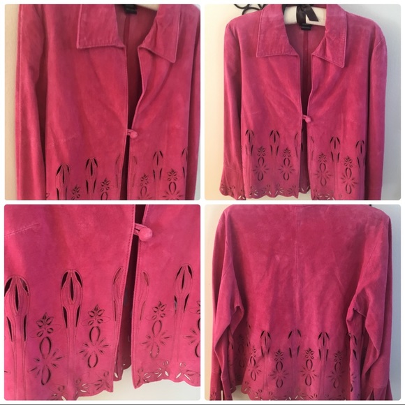 ☃️ Pink Suede Jacket Top Size M - Picture 2 of 13